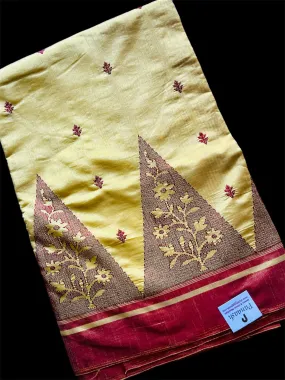 Yellow Embroidery Silk Readymade/Easy Saree (Clearance)