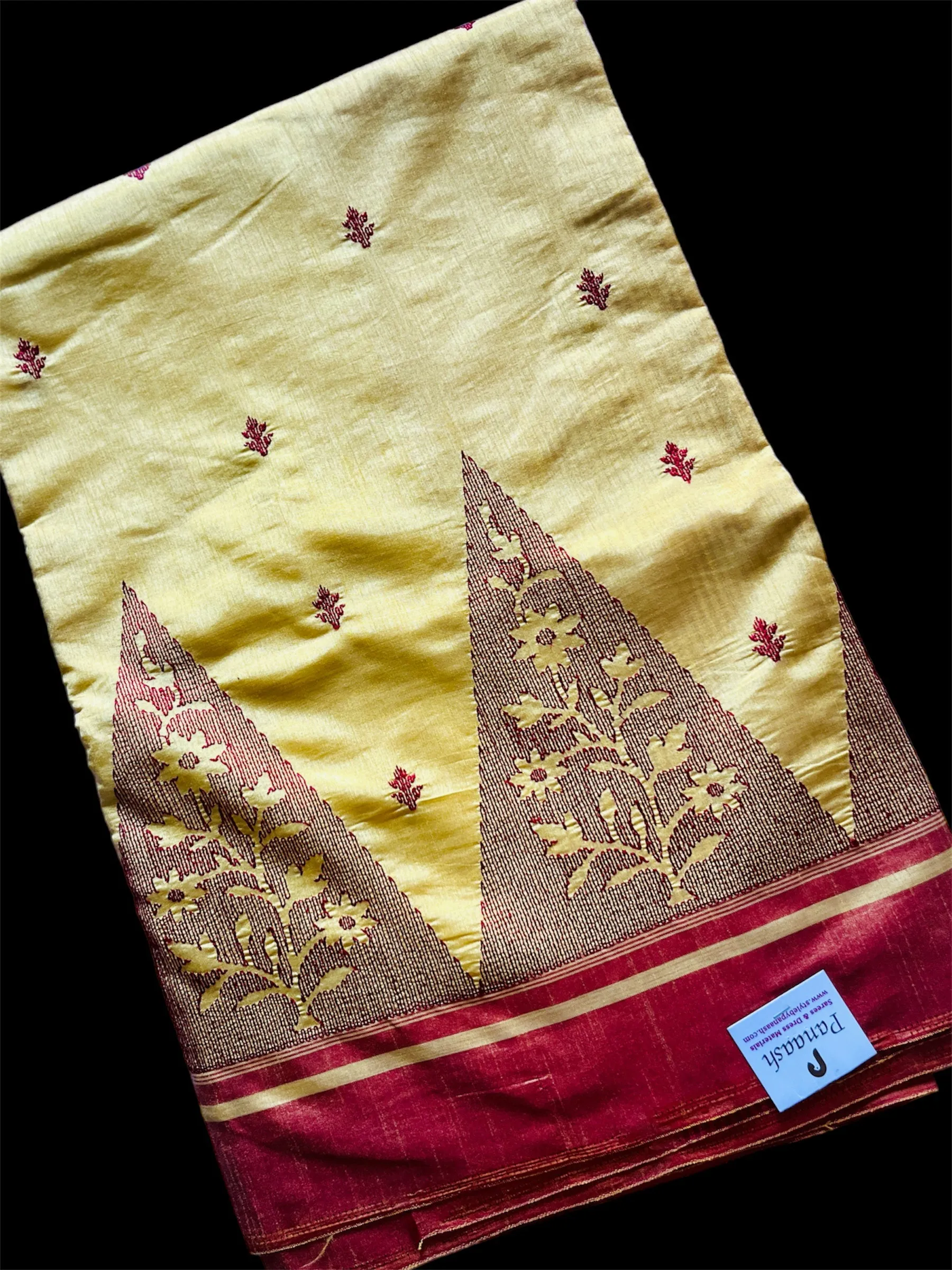 Yellow Embroidery Silk Readymade/Easy Saree (Clearance)